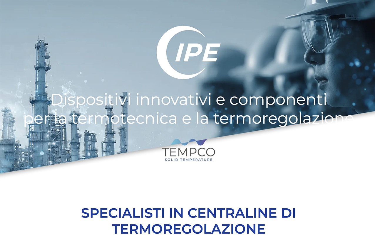 Immagine che ripropone la schermata di home page del nuovo sito di IPE, società di Tempco che realizza impianti di termoregolazione e offre assistenza e service