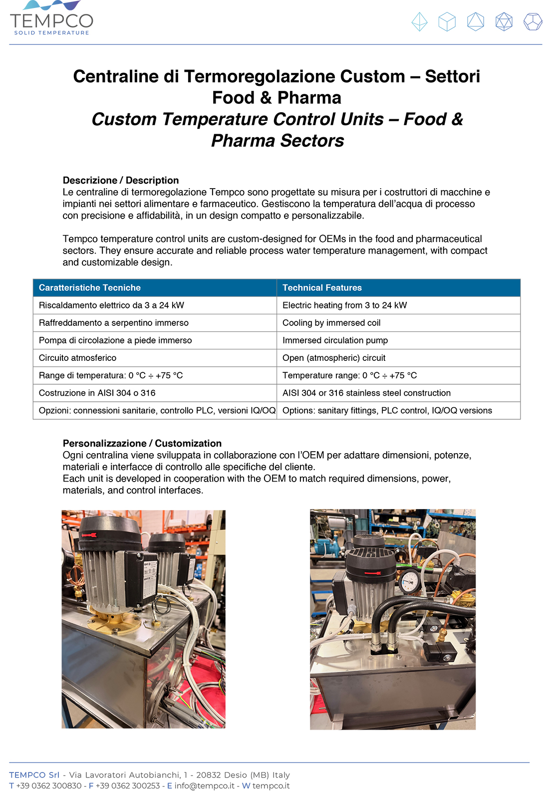 Immagine della scheda tecnica delle centraline di termoregolazione Tempco in realizzazione custom per gli OEM nel settore food & pharma