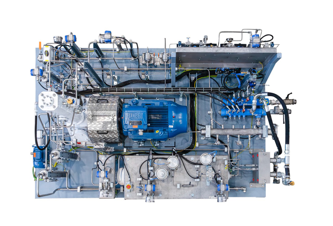 Immagine che mostra la vista panoramica dall'alto una unità integrata per la compressione di idrogeno a elevata purezza comprensiva di scambiatore PCHE