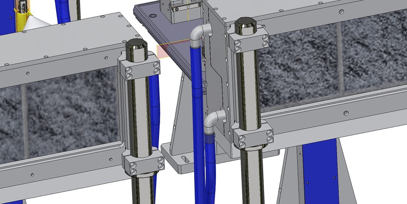Immagine che illustra una applicazione con scambiatore di calore aria/acqua per il raffreddamento dell'aria nella linea di termoformatura in produzione di tubo medicale, fornito con speciale trattamento ElectroFin.