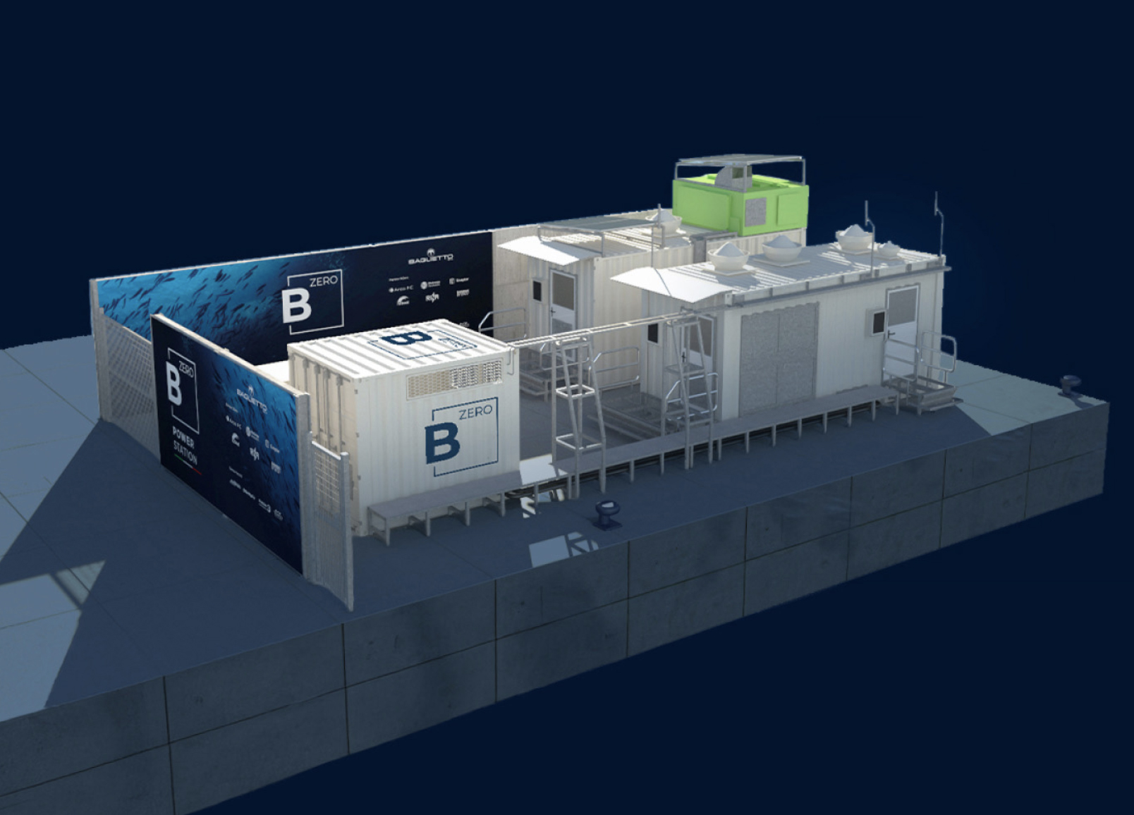 Image of the prototype for operational testing of Baglietto's Bzero zero-emission yacht, built at the Port of La Spezia.