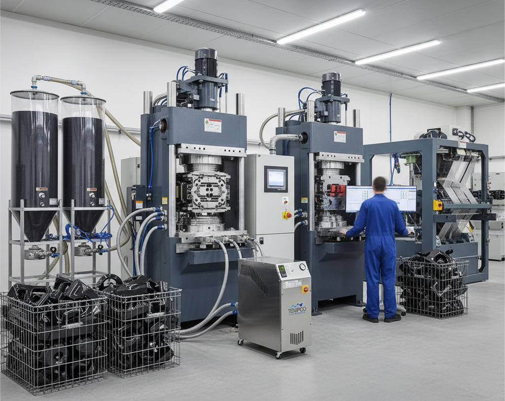 Image showing a Tempco temperature control unit for thermal control in the molding of carbon fiber parts for high-performance vehicles.