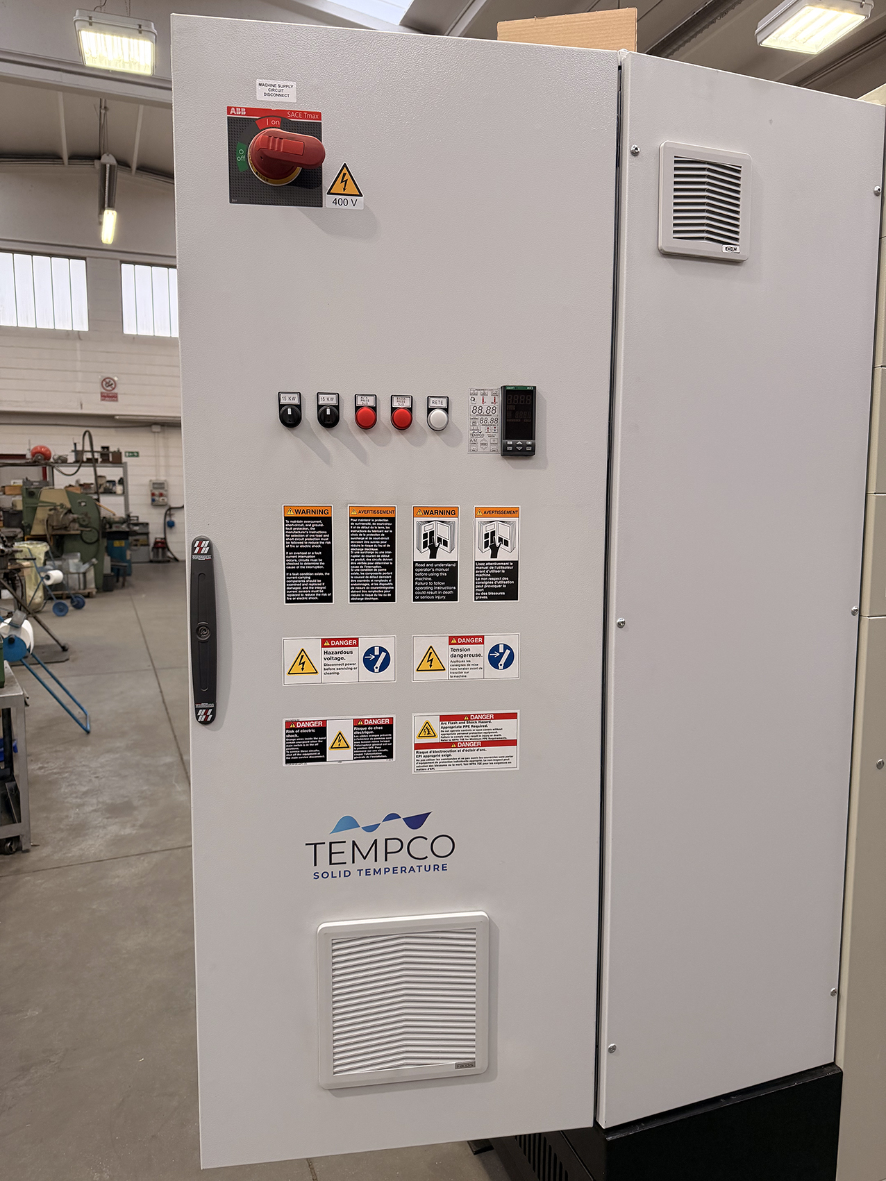 Image showing a Tempco TCU high-temperature diathermic oil temperature control unit for carbon fiber impregnation with UL construction.